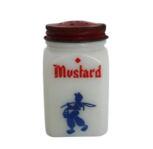 Vintage milk glass Dove ground mustard spice jar with red metal shaker top - Picture 1 of 6