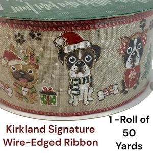 Kirkland Wire Edge Ribbon Dogs Roll 50 Yards Boston Terrier French Bulldog 2.5"W - Picture 1 of 24