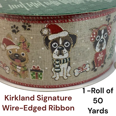 Kirkland Wire Edge Ribbon Dogs Roll 50 Yards Boston Terrier French Bulldog 2.5"W - Image 1 of 4
