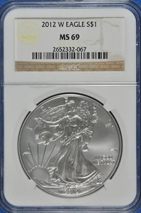 2012 W Burnished $1 Silver Eagle NGC MS 69 (Brown Label) - Picture 1 of 2