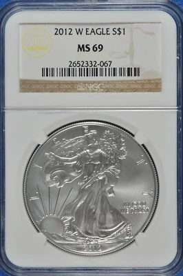 2012 W Burnished $1 Silver Eagle NGC MS 69 (Brown Label) - Image 1 of 2