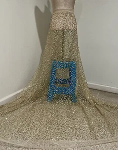 GOLD Rhinestone Sprinkles Glitter lace fabric 50" width Sold By The Yard - Picture 1 of 5