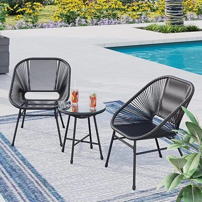 3 Piece Bistro Set Outdoor Conversation Set Patio Chair Coffee Table Set - Image 1 of 4