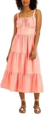 INC Women's Smocked Calf Tiered Midi Dress Coral SZ 16 - Image 1 of 4