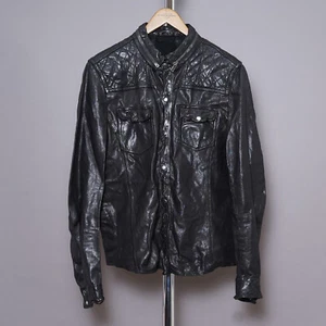 ALL SAINTS Mens PHANTON Leather Shirt Jacket Black Biker Celebrity Over LARGE D9 - Picture 1 of 21