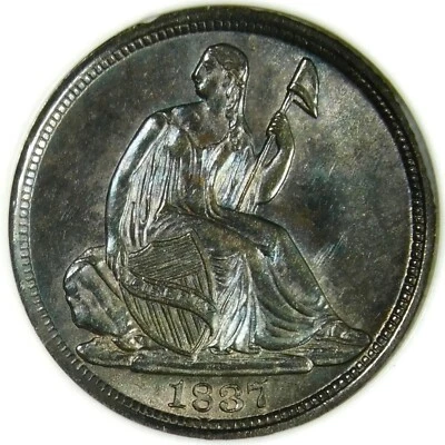 😱🇺🇸😍🗽🩶🩷💙NGC MS64 1837 SEATED HALF DIME NO STARS - Image 1 of 3