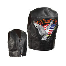 Genuine Leather Biker Vest Hand-Sewn Pebble Grain LIVE TO RIDE Eagle patch