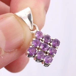 Colgante Amatista Natural Multi Piedra Plata de Ley 925 Hecho a Mano Joyería Regalo - Imagen 1 de 4