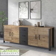 Credenza moderna design soggiorno 4 ante 220x79cm quercia nero opaco NEBRASKA