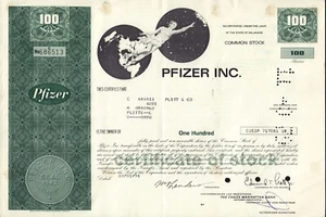 PFIZER INC NEW YORK NY- 100 shares - 1978 - iss to Plitt & Co * RARE NEW STYLE - Picture 1 of 1