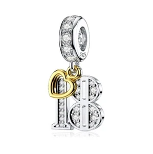 S925 Silver & Gold Pl Hanging 18th Milestone Birthday Charm by YOUnique Designs - Picture 1 of 1