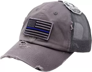 Blue Line Flag Snapback Distressed Trucker Mesh - Picture 1 of 2