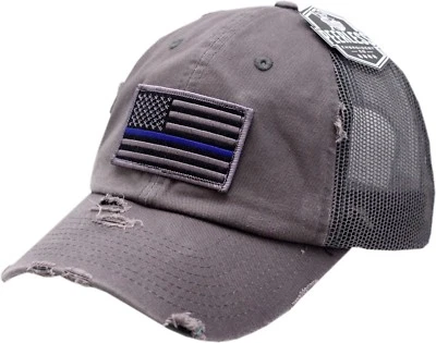 Blue Line Flag Snapback Distressed Trucker Mesh  - Image 1 of 2