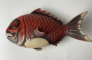 Antique Japanese Red Lacquer Wood Fish Box Handcrafted in Japan Lacquerware - Picture 1 of 16