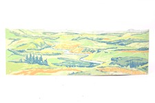 original AUHAGEN Scenerie Landschaft m. Fluss Modellbahn Hintergrund Bild PAPPE
