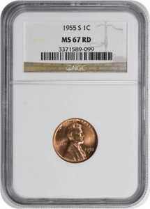 1955-S Lincoln Cent MS67RD NGC - Picture 1 of 2