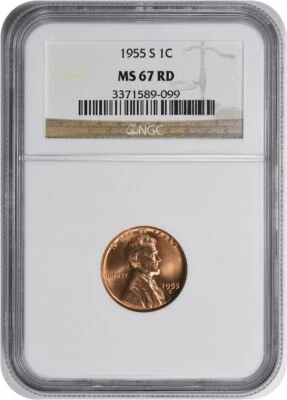 1955-S Lincoln Cent MS67RD NGC - Image 1 of 2