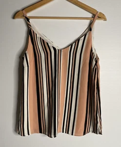 Decjuba Top Blouse Women Black Peach White Stripes Strappy Camisole Lined Casual - Picture 1 of 15