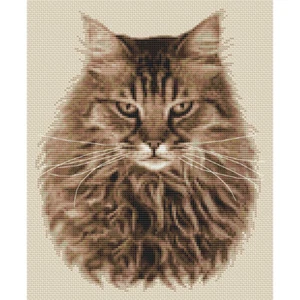 Tabby Long Hair (Sepia) Cross Stitch Design (kit or chart) - Imagen 1 de 1