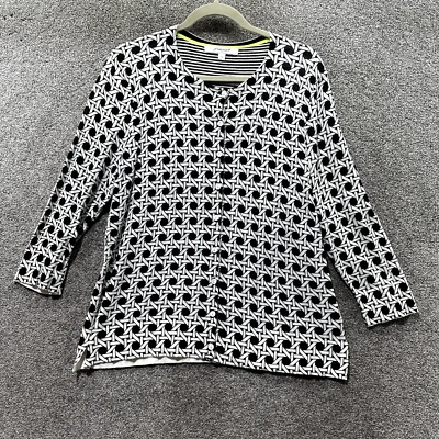 Foxcroft Cardigan Sweater Large 3/4 Sleeve Lightweight Linen Cotton Crew Neck - Image 1 of 4