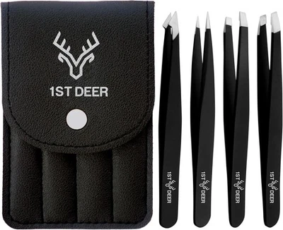 1st Deer Precision Tweezers - Professional Stainless Steel Tweezer Set with Car