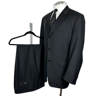 Canali Bloomingdales 100% Wool Gray With Blue Stripe 3 Btn Suit 46 L 36 x 32 - Image 1 of 4