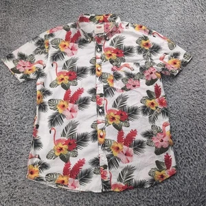 Camicia Levis uomo grande floreale tropicale fenicottero bottoni casual vacanza tour - Foto 1 di 6