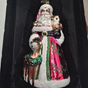 CHRISTOPHER RADKO Woodland SANTA Glas Weihnachtsschmuck Glitzer hell Hirsch Ow - Bild 1 von 4