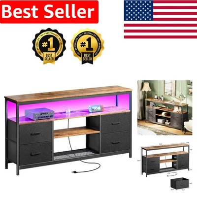 Soporte de TV LED de 54 pulgadas con tomas de corriente y cajones | Acabado rústico marrón y negro Foto 1 de 4