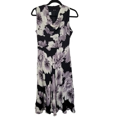 Donna Ricco New York Floral Cowl Neck Sleeveless Midi Dress Women Size 8 Silk - Image 1 of 4