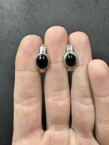 6g VTG Sterling Silver 925 Black Onyx Hoop Earrings Jewelry lot D - Picture 1 of 8