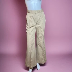VINTAGE 70s Buckle High Waist Flare Pants Size 4 Double Belt Retro Hippie - Picture 1 of 8