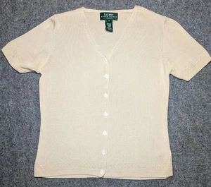 Lauren RALPH LAUREN 100% Seide Strickjacke Kurzarm Pullover PETITE Medium Beige - Bild 1 von 10