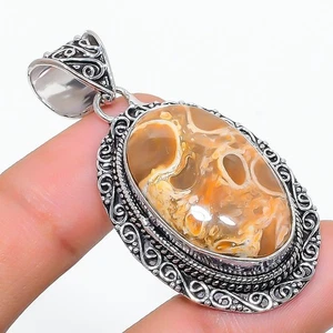 Plume Root Jasper Gemstone 925 Solid Sterling Silver Jewelry Pendant 2.09" K261 - Picture 1 of 4