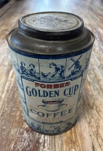 Antique Forbes Golden Cup Coffee Tin Can 3 Lb Forbes Co. Vintage Advertisement - Picture 1 of 9