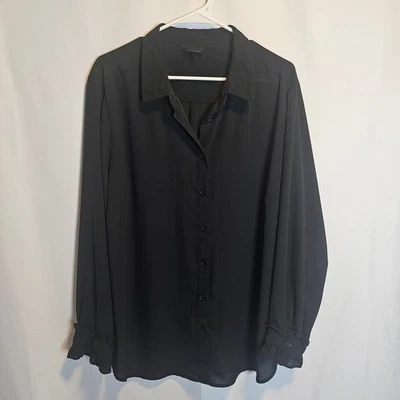 Who What Wear Women's 2X Black Long Sleeve Button Down Shirt Blouse Top - Image 1 of 4