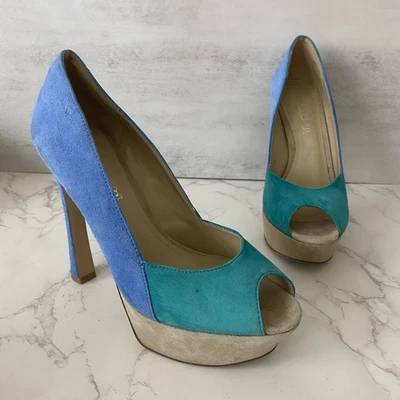 Zapatos de salón ALDO con plataforma talla 38 (7,5) azul gamuza tacón alto fiesta ocasión especial fecha Foto 1 de 4