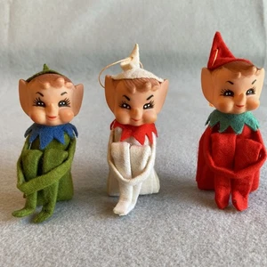 Knee Huggers Pixies Set of 3 Japan Christmas Felt Elves 1960s Vintage 3.5” Tall - Picture 1 of 11