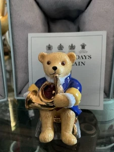 Orquesta de peluche esmaltada Halcyon Days Lord Eustace toca el cuerno francés caja como nueva - Imagen 1 de 5