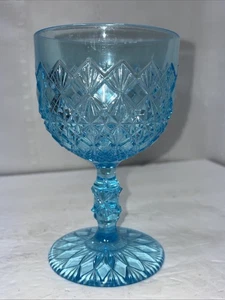 EAPG King, Sons & Co. No. 25 FINE CUT & BLOCK Blue 6” H Goblet  c 1885 - Picture 1 of 6