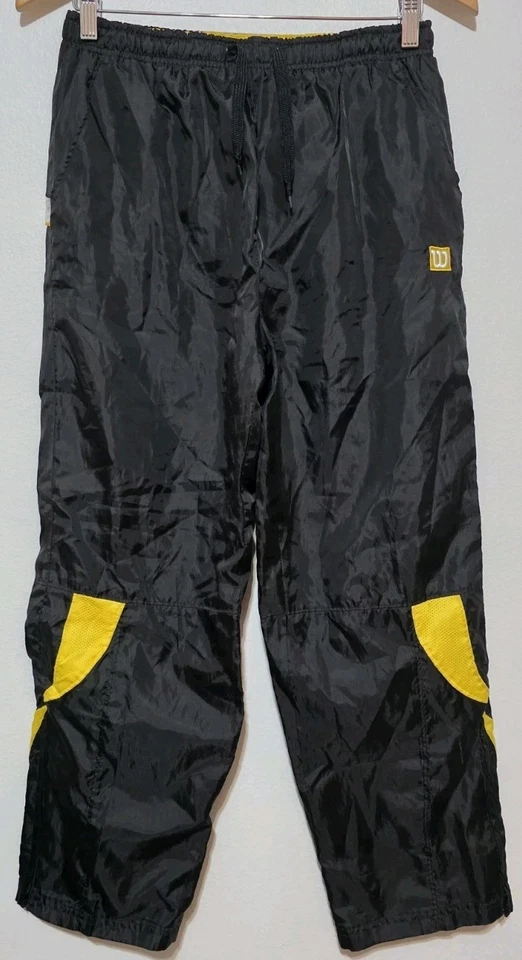 Vintage Wilson Track Pants Yellow Black Nylon Joggers Ankle Zippers 90s Kid L  - Image 1 of 4