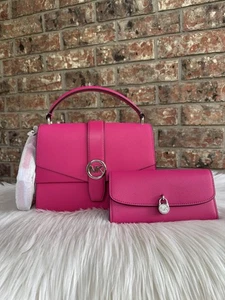 MICHAEL KORS GREENWICH MEDIUM FLAP SATCHEL PURSE AND WALLET DRAGONFRUIT PINK - Picture 1 of 11