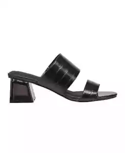 Neu French Connection Größe 9,5 vegane Leder-Slipper Blockabsatz Sandale schwarz - Bild 1 von 7