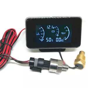 3 In 1 Car LCD Digital Gauge Voltmeter Oil Pressure Water Temp Meter M10 1/8 NPT - Picture 1 of 12