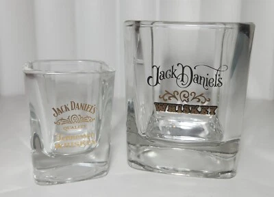 Jack Daniels - Whiskey + Shot Glass, Square Thick Base, script gold writting. - image 1 of 4