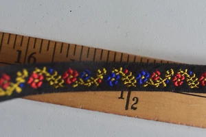 JACQUARD FLORAL DESIGN BRAID TRIM ON BLACK 3 YARDS X 1/2 INCHES WIDE - Picture 1 of 2
