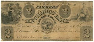 Banco de Agricultores y Mecánicos 1840 New Brunswick NJ $2 No.3008 W-1668 (L1499) - Imagen 1 de 2