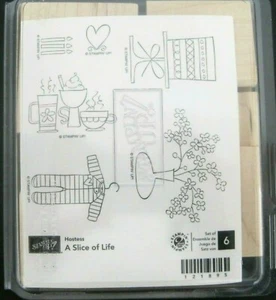 Stampin' Up Hostess A Slice of Life Set of 6 Wood Mount Rubber Stamps New in Box - Picture 1 of 2