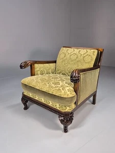 Vintage Danish Lounge Chair Antique Baroque Style Green Moquette EB9647 VCLO - Picture 1 of 17