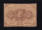 US 5c Fractional Currency Note 1st Issue Imperf w/o Monogram FR 1231 F-VF (030)